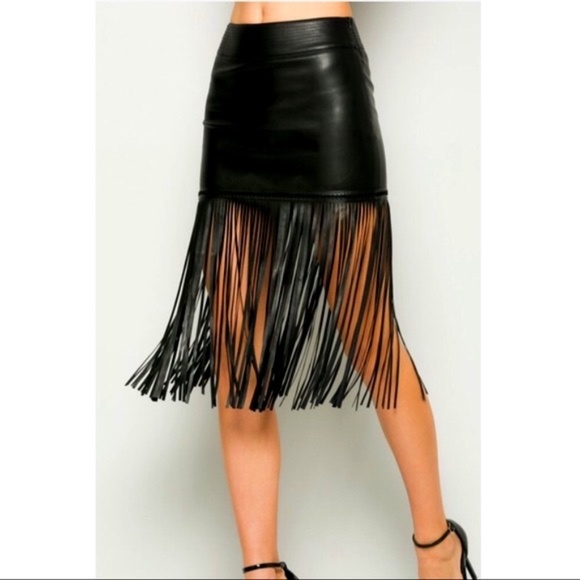 Comme Dresses & Skirts - Vegan Leather Fringe Mini skirt NWT